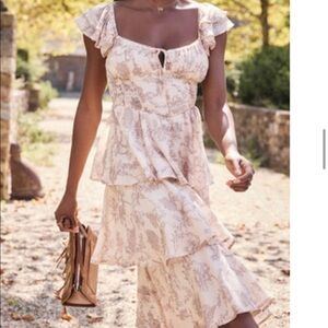 Francesca Mona Toile Print Corset Tiered Midi Dress